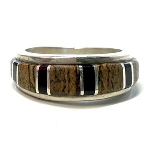 Signed - Abraham Begay, Navajo. Vintage Jasper Jet Sterling Silver Ring